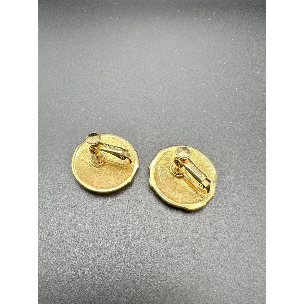 Vintage Napier Enamel Earrings 80s Art Deco Disc Button Jet Spectator Collection - Picture 2 of 4